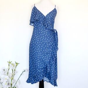 NEW DONNA MIZANI Polka Dot Wrap Slip Dress Ruffles